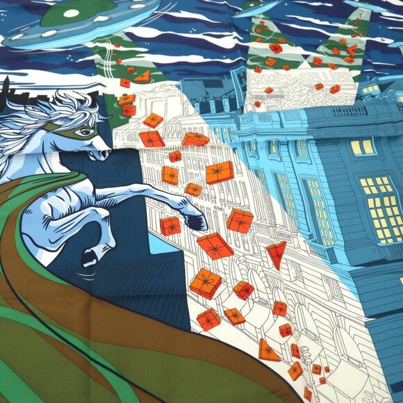 HERMES Carre 90 Space Shopping Au Faubourg Silk Scarf Muffler Multicolor - Picture 4 of 7